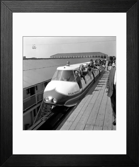 Framed Print : Sir Billy Butlin opens the first monorail in Britain June 1965 in his Skegness Framed Print : Sir Billy Butlin opens the first monorail in Britain June 1965 in his Skegness