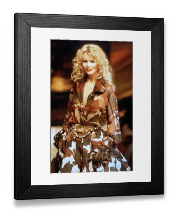 Framed Print : Claudia Schiffer, supermodel, at Paris Fashion show wearing Valentino camouflage outfit Framed Print : Claudia Schiffer, supermodel, at Paris Fashion show wearing Valentino camouflage outfit