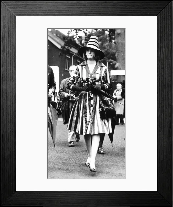 Framed Print : Lady Hazel Cook in striped dress at Royal Ascot in June 1962 Sixties fashion Framed Print : Lady Hazel Cook in striped dress at Royal Ascot in June 1962 Sixties fashion