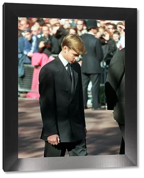Princess Diana Funeral 6th September 1997. Prince William head bowed