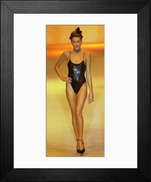 Framed Print : Model Carla Bruni models Bluemarine fashion by designer Anna Molinari in Milan Italy