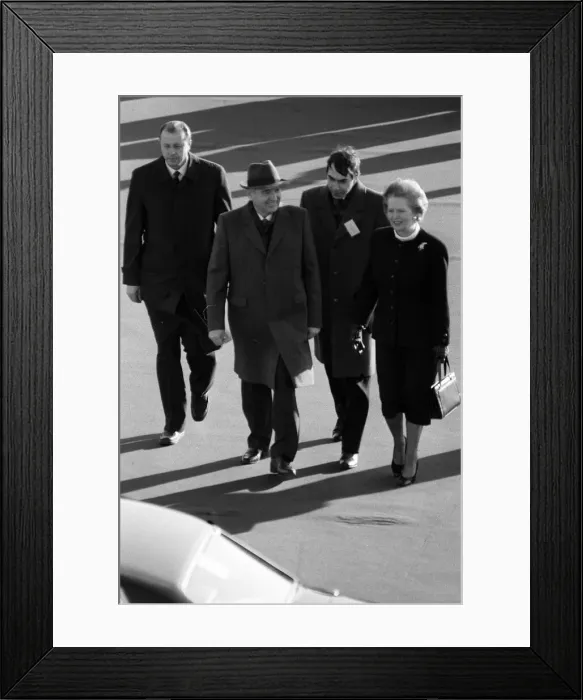 Framed Print : Prime Minister Margaret Thatcher meets Soviet leader President Mikhail Gorbachev at RAF