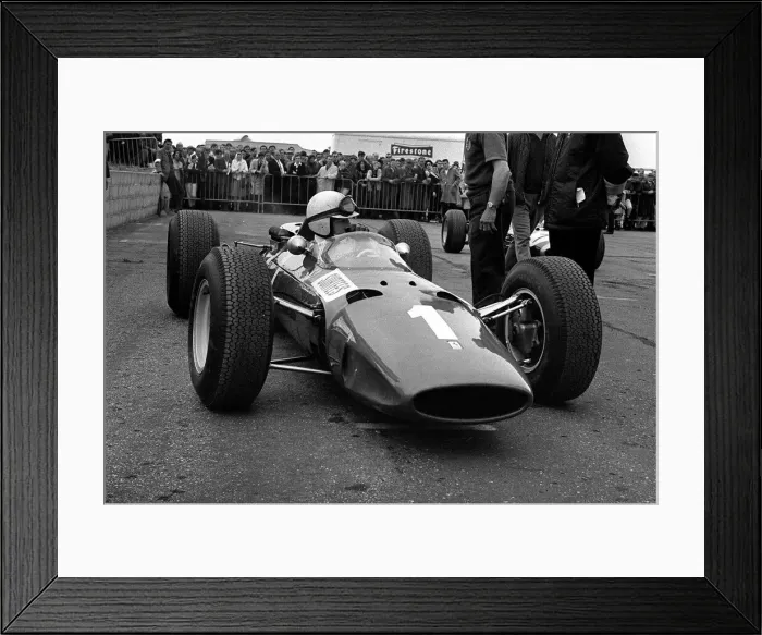Framed Print : British Grand Prix 1965 Silverstone July 1965 John Surtees sits in his Ferrari