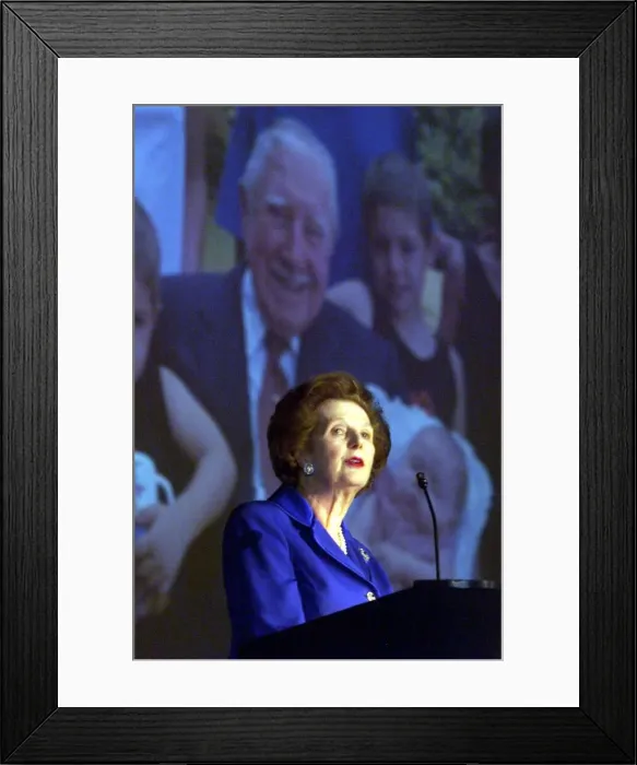 Framed Print : Margaret Thatcher ex Prime Minister speaking at a Blackpool cinema for the Pro Augusto