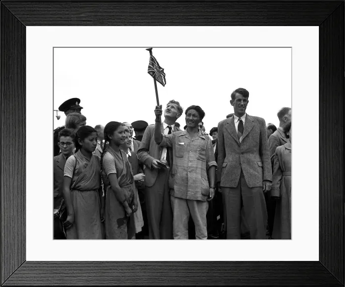 Framed Print : Sir Edmund P Hillary (tall man on the right in suit)- Conquers Mount Everest - Jul 1953