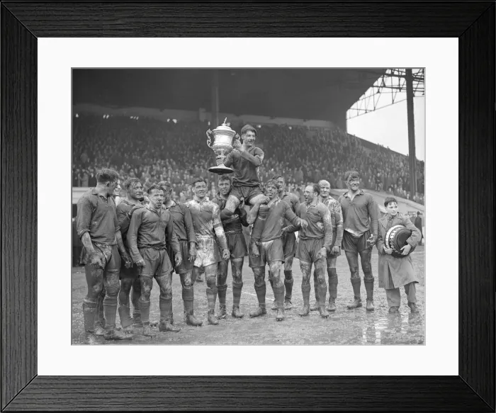 Framed Print : The Warrington captain Albert Naughton is chaired off the field by this teammates holding