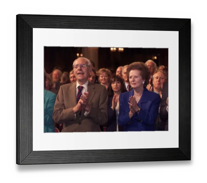 Framed Print : Margaret Thatcher and husband Denis Thatcher applauding a speech by Lord Archer