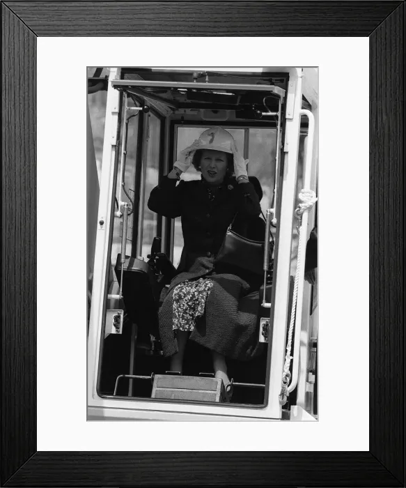 Framed Print : Margaret Thatcher wearing a hard hat at construction site in London for the new Framed Print : Margaret Thatcher wearing a hard hat at construction site in London for the new