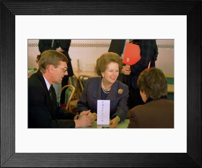 Framed Print : Baroness Thatcher talks to shoppers in the restaurant on a visit to a Stirling Safeway Framed Print : Baroness Thatcher talks to shoppers in the restaurant on a visit to a Stirling Safeway