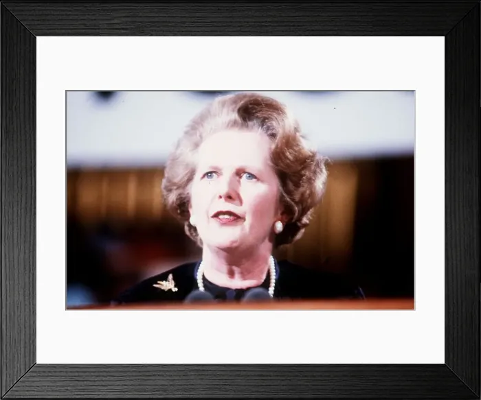 Framed Print : Margaret Thatcher at Perth May 1983 Black outfit pearl necklace earrings Framed Print : Margaret Thatcher at Perth May 1983 Black outfit pearl necklace earrings