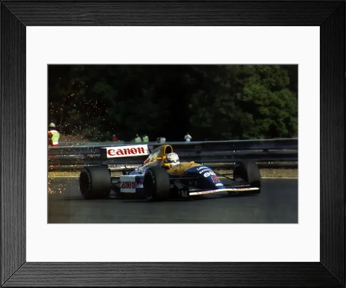 Framed Print : Nigel Mansell Formula One racing car driver of the Williams team during race
