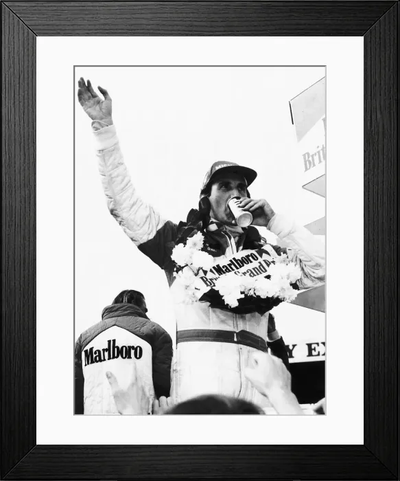 Framed Print : Sport Motor Racing John Watson the Grand Prix Winner relaxes with a soft drink Framed Print : Sport Motor Racing John Watson the Grand Prix Winner relaxes with a soft drink
