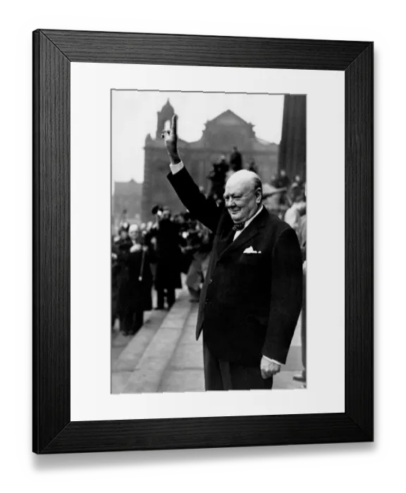 Framed Print : Winston Churchill British Prime Minister holding his fingers up in a V for victory sign