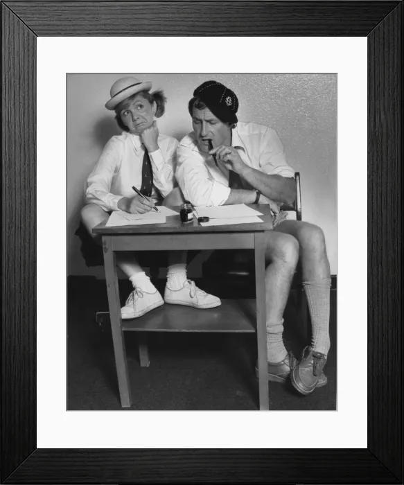 Framed Print : Two adults seen here dressed as school children for O Level feature. 22nd August 1954 Framed Print : Two adults seen here dressed as school children for O Level feature. 22nd August 1954