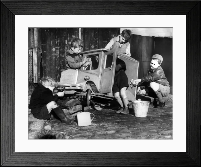 Framed Print : Boys polishing a model van owned by Norman McKeown. 11th November 1952 Framed Print : Boys polishing a model van owned by Norman McKeown. 11th November 1952