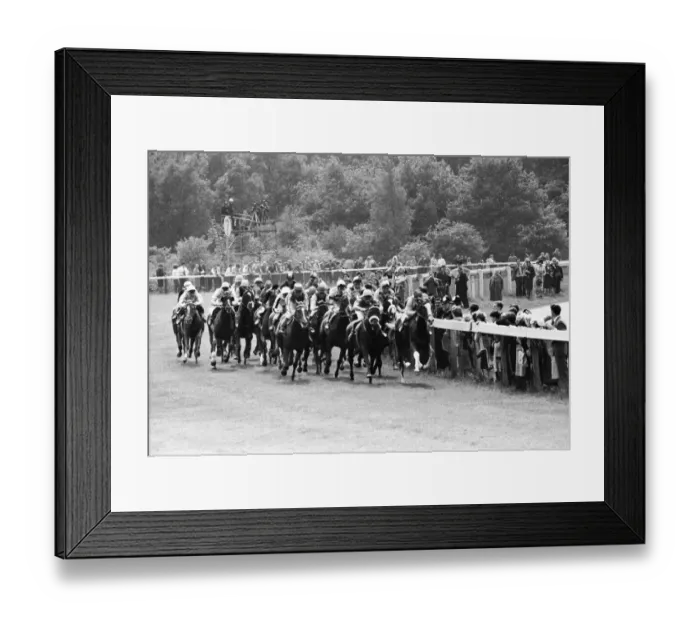 Framed Print : 1965 Epsom Derby horse race. Action at the seventh furlong post with French horse Framed Print : 1965 Epsom Derby horse race. Action at the seventh furlong post with French horse