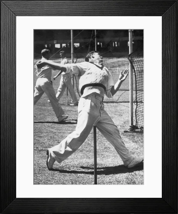 Framed Print : Australian fast bowler Ray Lindwall in the nets. c Framed Print : Australian fast bowler Ray Lindwall in the nets. c