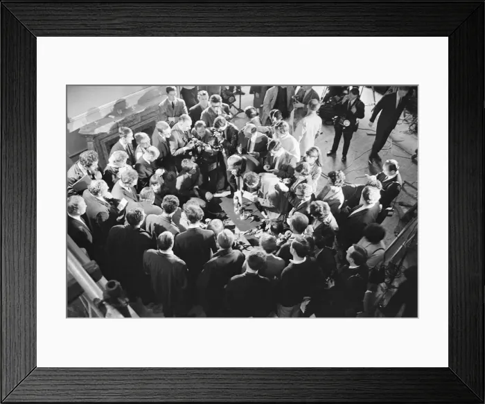 Framed Print : The Beatles hold a news press conference after it was released, this morning Framed Print : The Beatles hold a news press conference after it was released, this morning