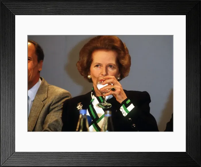 Framed Print : Prime Minister Margaret Thatcher drinking a glass of water at a conference May 1987 Framed Print : Prime Minister Margaret Thatcher drinking a glass of water at a conference May 1987
