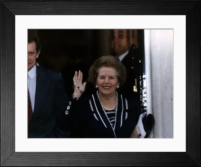 Framed Print : Prime Minister Margaret Thatcher waving as she walks out of the house November 1990 Framed Print : Prime Minister Margaret Thatcher waving as she walks out of the house November 1990