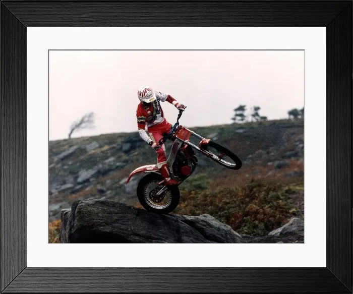 Framed Print : Rob Crawford MotorBike racer Competing in motorcycle trials in Richmond North Yorks