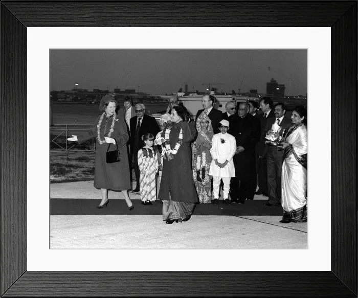 Framed Print : Mrs Margaret Thatcher at London Airport March 1982 With Mrs. Gandhi