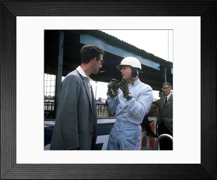 Framed Print : British Grand Prix 1962 Aintree July 1962 Phil Hill of Ferrari talking to unknown Framed Print : British Grand Prix 1962 Aintree July 1962 Phil Hill of Ferrari talking to unknown
