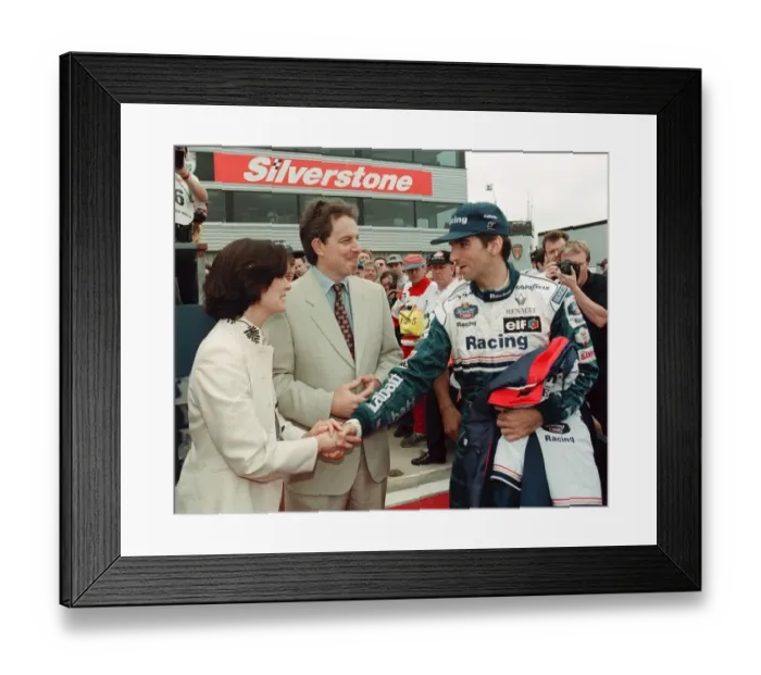 Framed Print : Damon Hill meets Tony Blair and his wife at the British Grand Prix at Silverstone