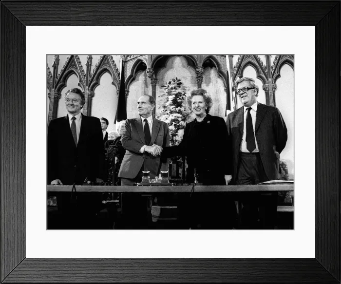 Framed Print : PM Margaret Thatcher with President Francois Mitterrand after signing the Channel Tunnel Framed Print : PM Margaret Thatcher with President Francois Mitterrand after signing the Channel Tunnel