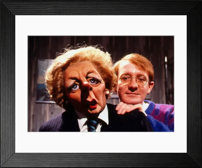 Framed Print : Steve Nallon with Margaret Thatcher puppet December 1987 Framed Print : Steve Nallon with Margaret Thatcher puppet December 1987