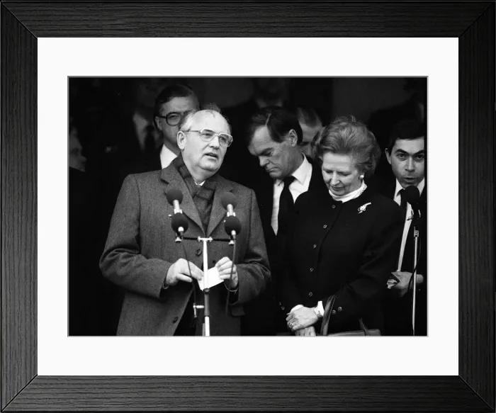 Framed Print : Prime Minister Margaret Thatcher with Soviet leader President Mikhail Gorbachev at RAF