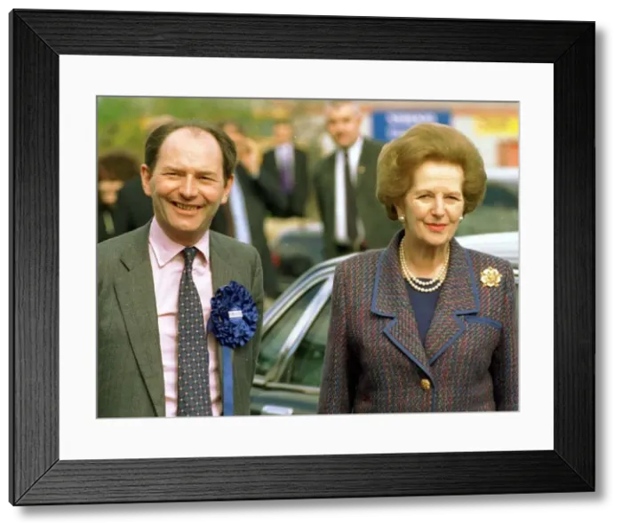 Framed Print : Michael Forsyth MP wearing blue rosette pink shirt patterned tie with Lady Margaret Framed Print : Michael Forsyth MP wearing blue rosette pink shirt patterned tie with Lady Margaret