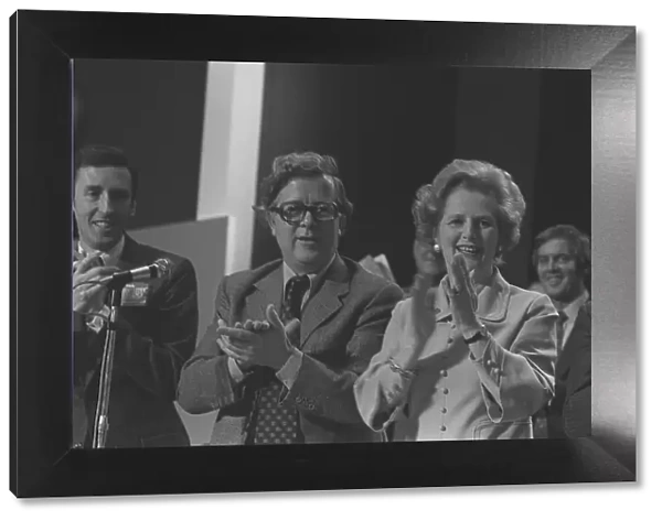 Conservative Party Conference 1977. Geoffrey Howe and Margaret Thatcher applaud