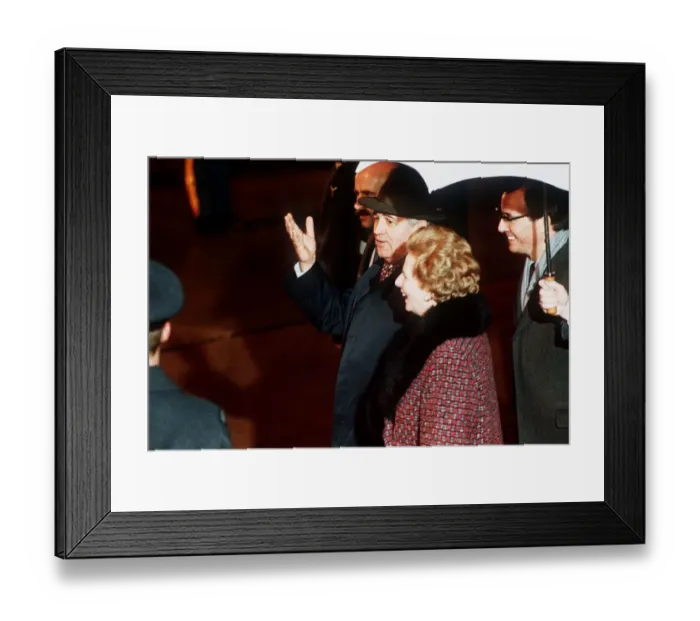 Framed Print : Mikhail Gorbachev at Heathrow Airport with Prime Minister Margaret Thatcher April