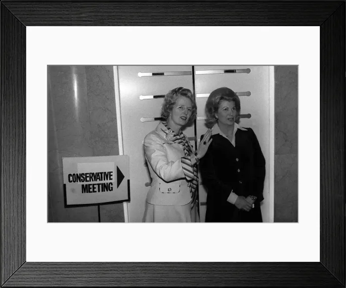 Framed Print : Margaret Thatcher with Shadow Consume Sally Oppenheim at Europa Hotel after being Framed Print : Margaret Thatcher with Shadow Consume Sally Oppenheim at Europa Hotel after being