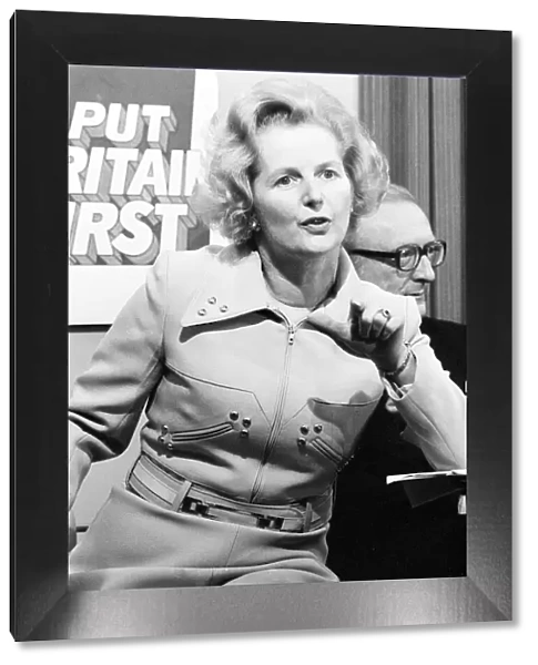 Conservative politician Margaret Thatcher at an Election Press Conference