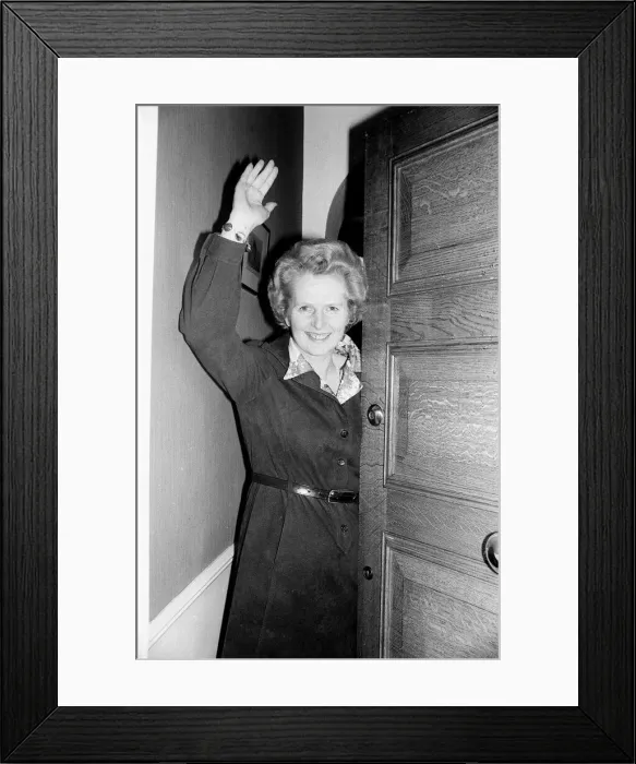 Framed Print : Conservative politician Margaret Thatcher waves at the front door of her home May Framed Print : Conservative politician Margaret Thatcher waves at the front door of her home May