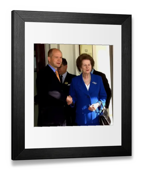 Framed Print : William Hague, Leader of the Conservative party stands alongside Lady Thatcher on her