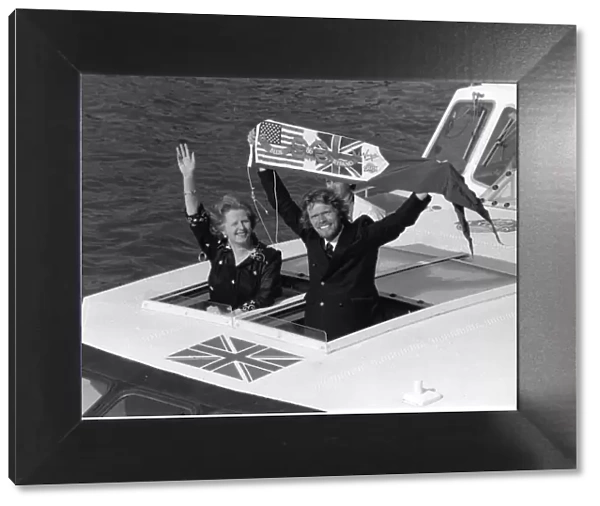 Richard Branson tycoon with Margaret Thatcher on his boat Virgin Atlantic Challenger II