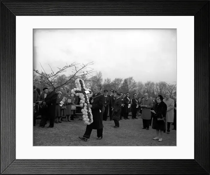 Framed Print : Communal grave service at London Road cemetery, Coventry. 21st November 1965 Framed Print : Communal grave service at London Road cemetery, Coventry. 21st November 1965