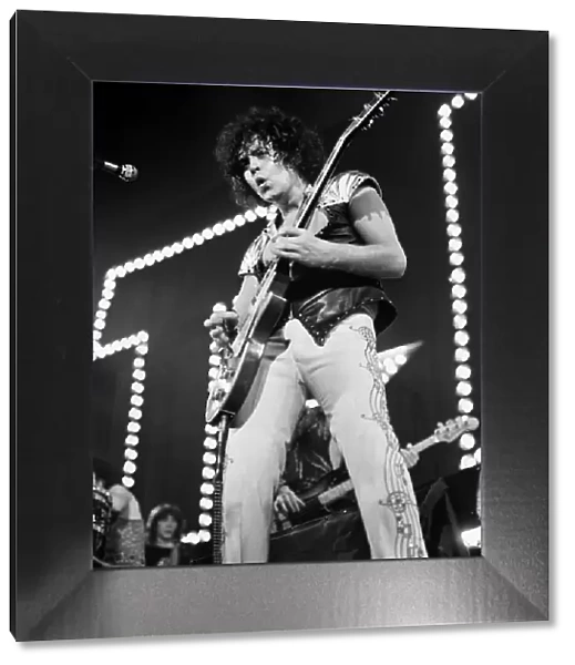 Marc Bolan pop singer on stage at Glasgow Apollo 1974