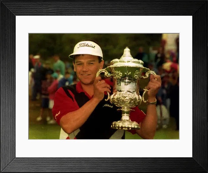 Framed Print : Peter O Malley Golfer proudly holds the Bells Scottish Open Trophy at Gleneagles in Framed Print : Peter O Malley Golfer proudly holds the Bells Scottish Open Trophy at Gleneagles in