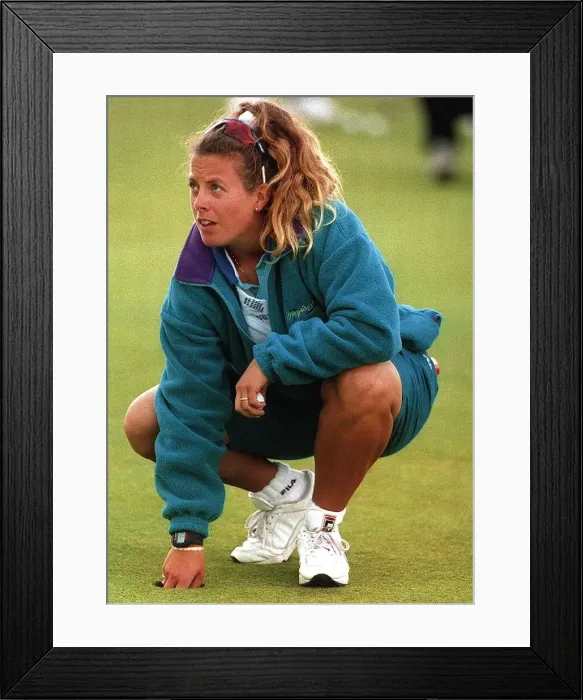 Framed Print : Fanny Sunneson Golf Nick Faldos caddie at practice Framed Print : Fanny Sunneson Golf Nick Faldos caddie at practice
