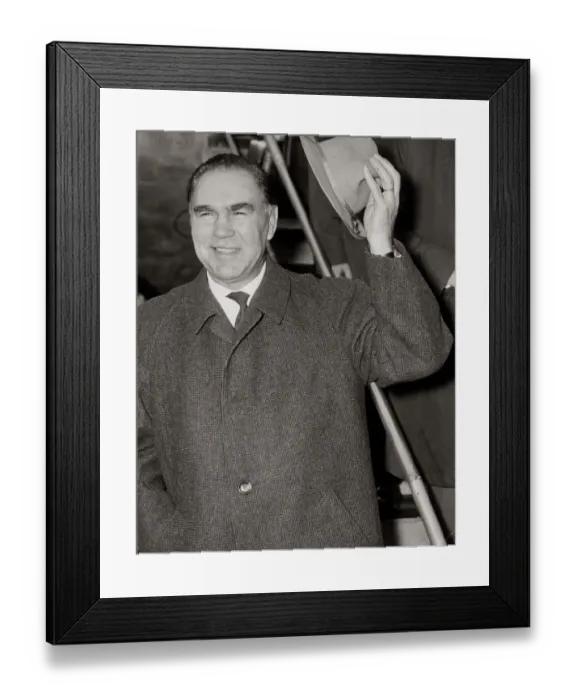 Framed Print : Former world heavyweight boxing champion Max Schmeling on his arrival at London airport Framed Print : Former world heavyweight boxing champion Max Schmeling on his arrival at London airport