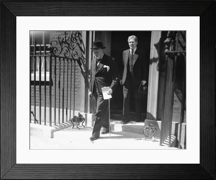 Framed Print : British Prime Minister Winston Churchill leaving Number 10 Downing Street to make a Framed Print : British Prime Minister Winston Churchill leaving Number 10 Downing Street to make a