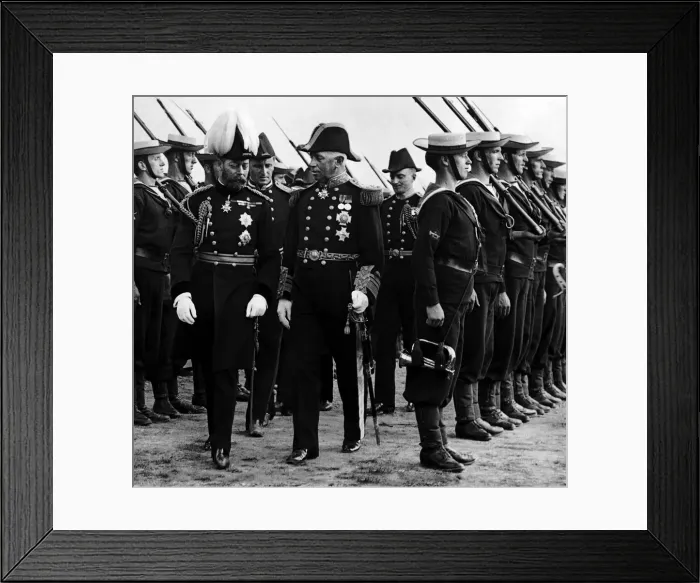 Framed Print : King George V seen here inspecting a naval guard of honour during a visit to Aberystwyth Framed Print : King George V seen here inspecting a naval guard of honour during a visit to Aberystwyth