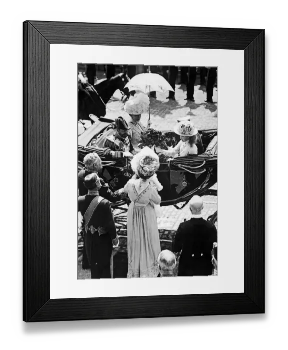 Framed Print : Royal visit to Dublin. Princess Mary receiving a bouquet of flowers at Monkstown as King Framed Print : Royal visit to Dublin. Princess Mary receiving a bouquet of flowers at Monkstown as King