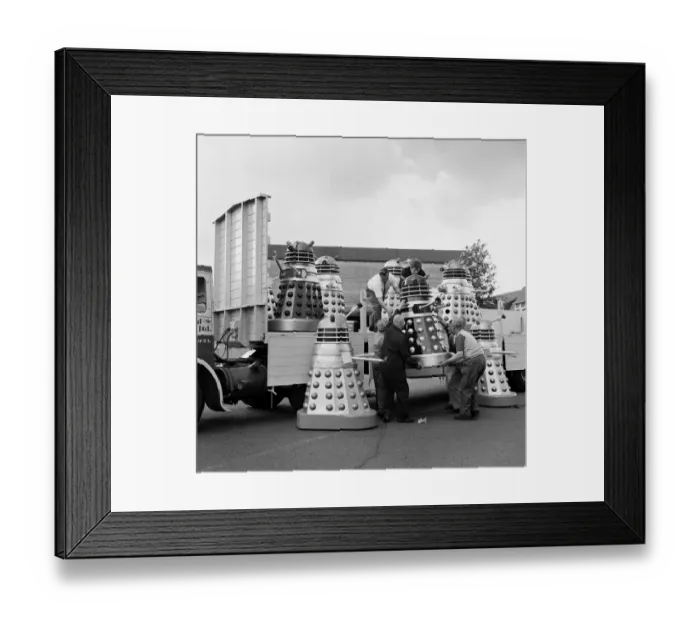 Framed Print : Lorry load of Daleks are prepared to be transported to the Cannes Film Festival via Dover Framed Print : Lorry load of Daleks are prepared to be transported to the Cannes Film Festival via Dover