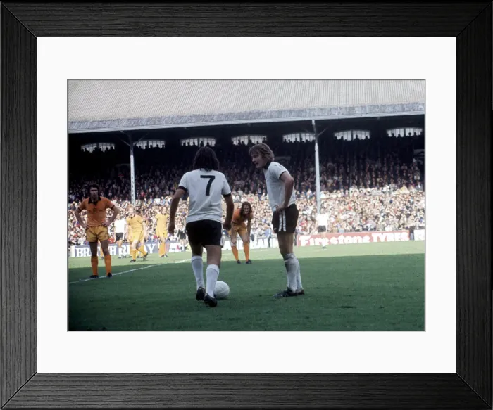 Framed Print : Fulham v Wolverhampton Wanderers. Rodney Marsh and George Best take a free kick Framed Print : Fulham v Wolverhampton Wanderers. Rodney Marsh and George Best take a free kick