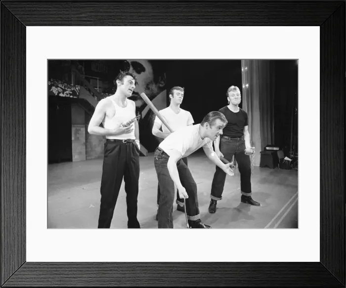 Framed Print : Members of the cast of Grease seen here on stage during a dress rehearsal at the Coventry Framed Print : Members of the cast of Grease seen here on stage during a dress rehearsal at the Coventry